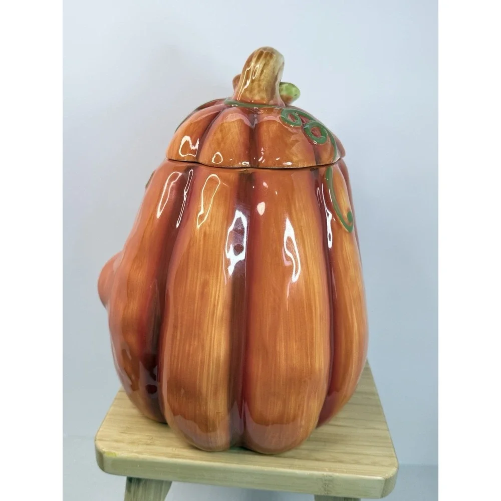 Vintage Anthropomorphic Pumpkin Smiling Face Jack O Lantern Cookie Candy Jar JOL